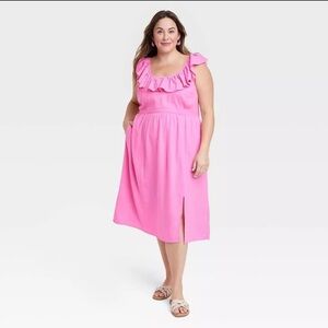 Ava and Viv Womens Pink Ruffle Empire Waist Midi Dress Size 2X NEW